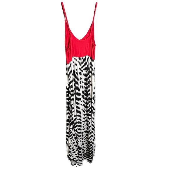 FELICITY & COCO Jersey High Low Maxi Dress Red Black Spaghetti Strap V-Neck Sz S - Picture 2 of 10